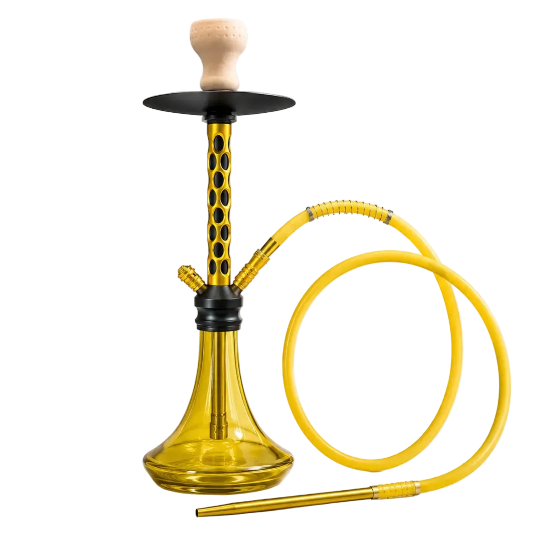 Yellow glass hookah with single hose and 55cm height