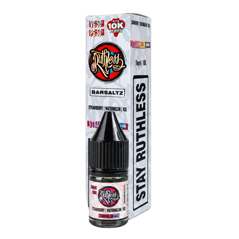 Ruthless Strawmelon On Ice nic salt e-liquid bottle packaging