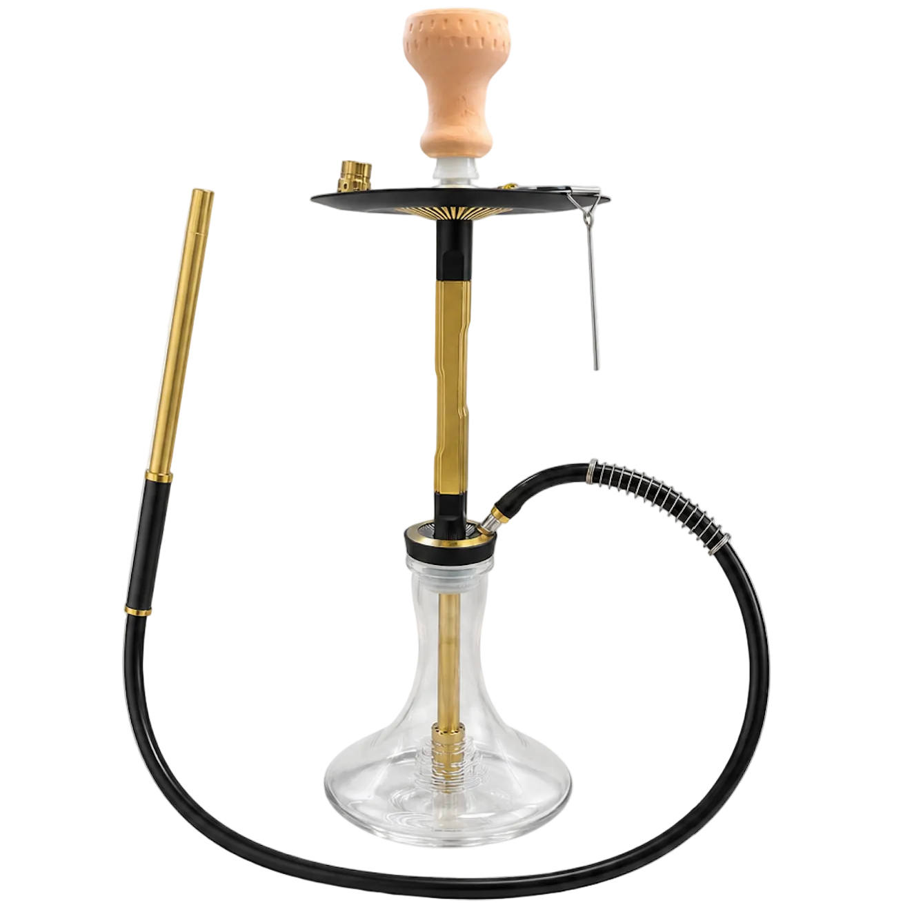Premium Black & Gold Glass Hookah - 64cm - Adjustable Draw