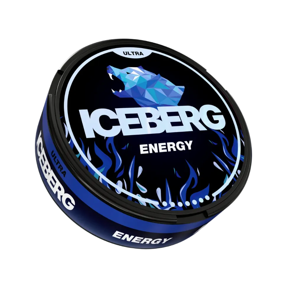Iceberg Ultra Energy 70mg nicotine pouch can packaging
