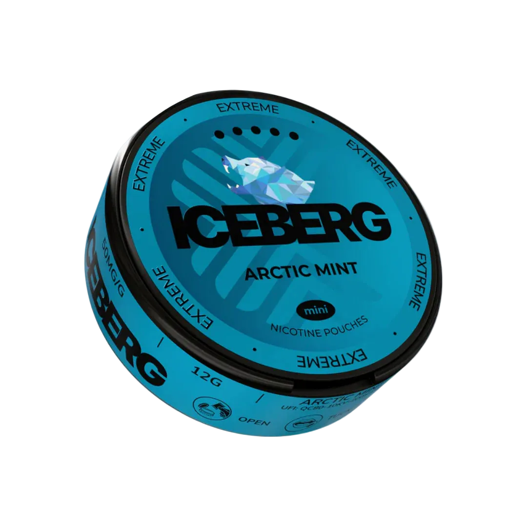 Iceberg Mini Arctic Berries nicotine pouches can with 50mg/g strength and 30 mini pouches.