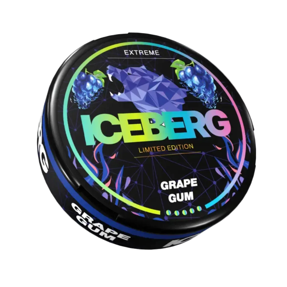 Iceberg Extreme Grape Gum 50mg nicotine pouch can packaging