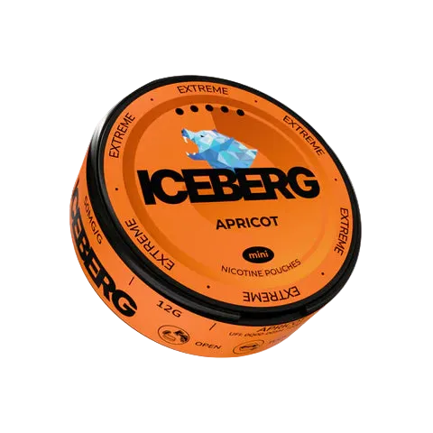Iceberg Mini Apricot nicotine pouches can with 50mg/g strength and 30 mini pouches.