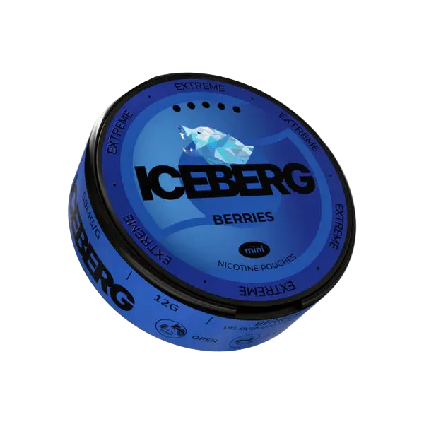 Iceberg Mini Berries nicotine pouches can with 50mg/g strength and 30 mini pouches.