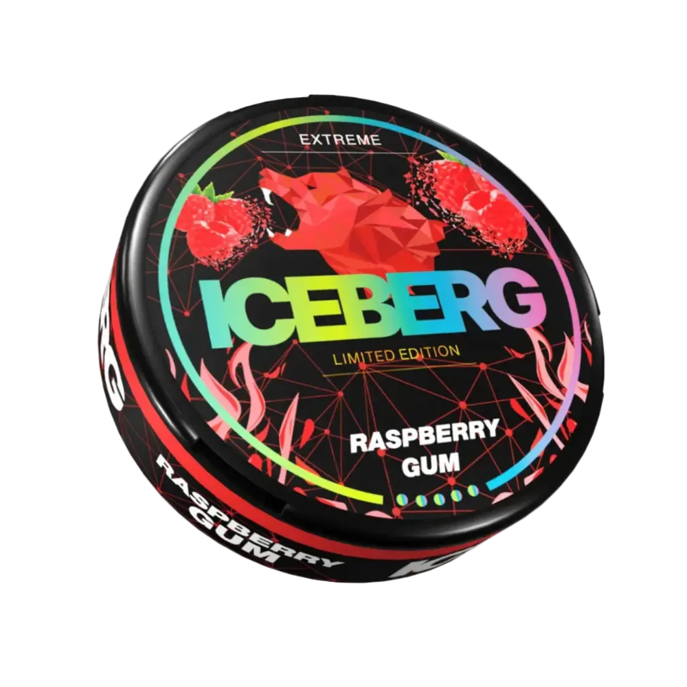 Iceberg Extreme Raspberry Gum 50mg nicotine pouch can packaging