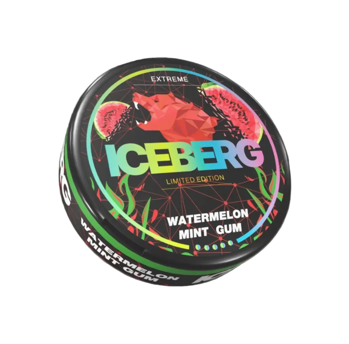 Iceberg Extreme Watermelon Mint Gum 50mg nicotine pouch can packaging